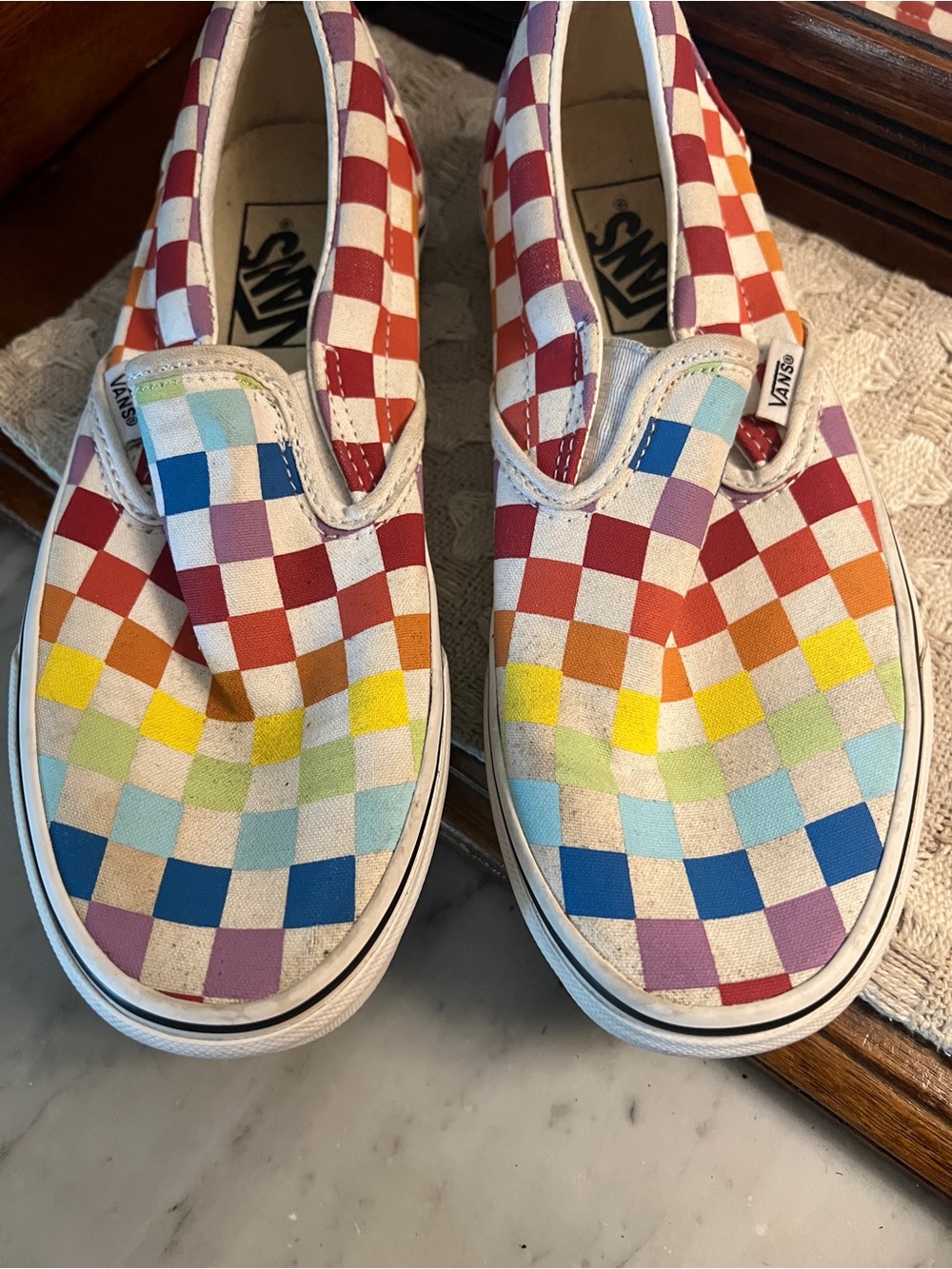 VANS Classic Canvas Rainbow Checkerboard Slip On Casual Sneakers Women's Sz 6.5 - Picture 3 of 7